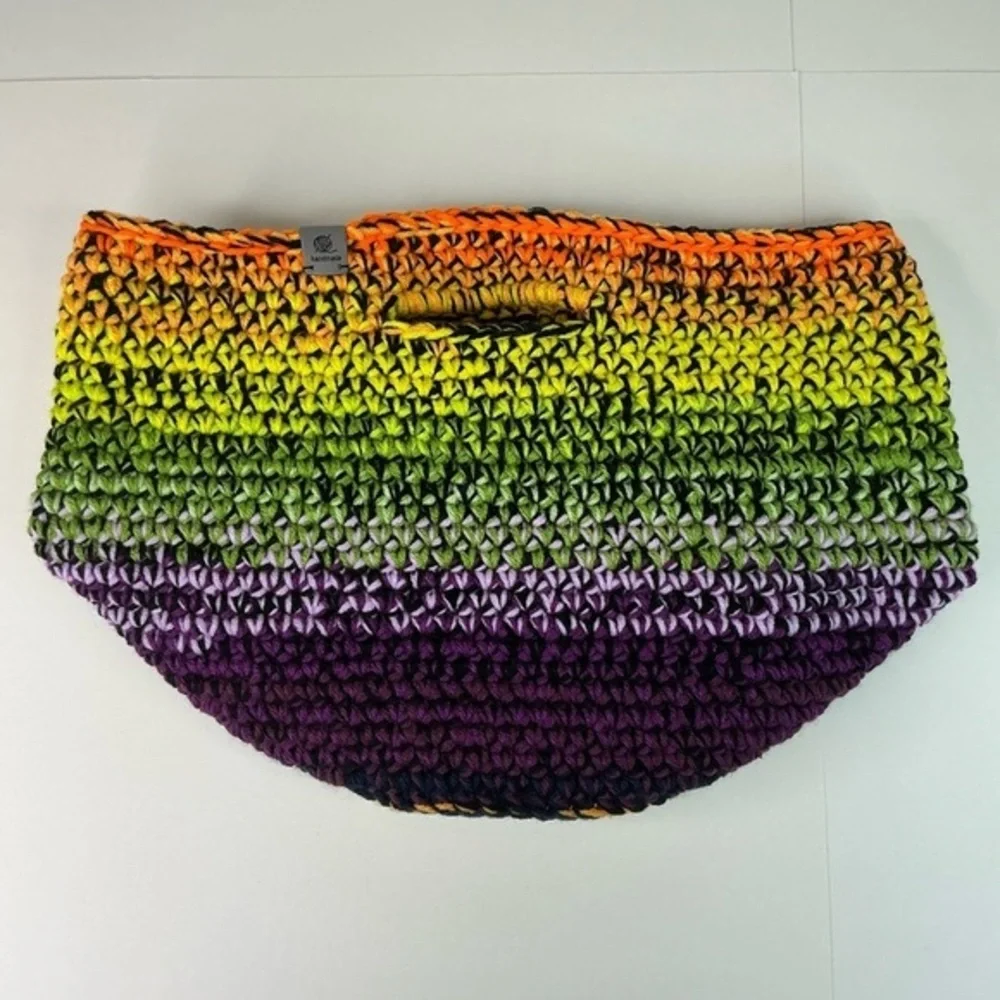 Handcrafted Multicolor Crochet Scrap Woven Tote Bag Basket Storage Handmade Knit